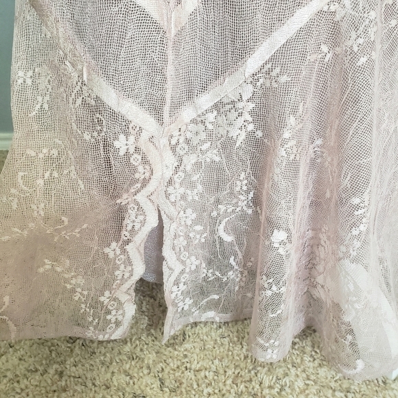 DAMIANOU Vtg 2 Piece Formal Maxi Dress Jacket Set Sheer Lace Floral Pink Sz S - Picture 10 of 14